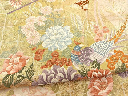 平和屋着物◎六通柄袋帯 唐織 花鳥文 金糸 正絹 逸品 BAAT3921xa