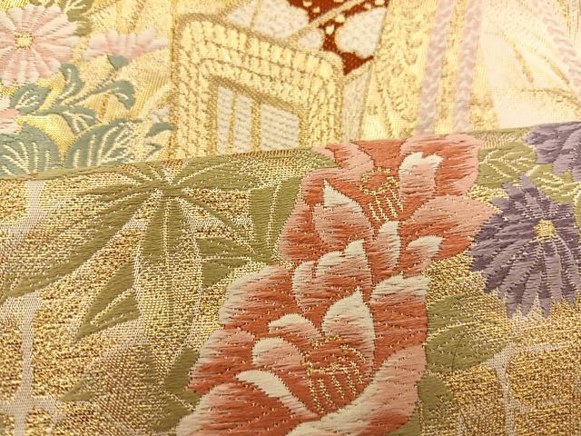 平和屋着物◎六通柄袋帯 唐織 花鳥文 金糸 正絹 逸品 BAAT3921xa