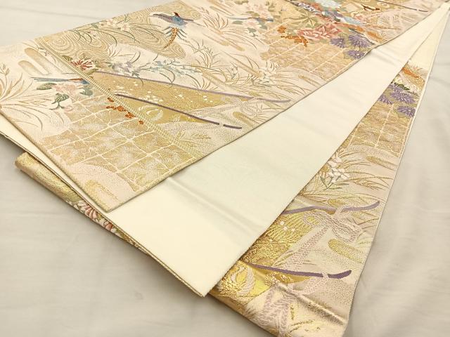 平和屋着物◎六通柄袋帯 唐織 花鳥文 金糸 正絹 逸品 BAAT3921xa
