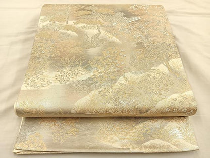 平和屋着物◎六通柄袋帯　鶴　京洛錦　二重引箔　正絹　逸品　BAAT3932xa