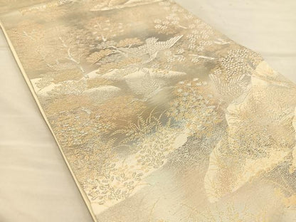 平和屋着物◎六通柄袋帯　鶴　京洛錦　二重引箔　正絹　逸品　BAAT3932xa