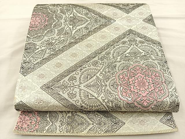 平和屋着物◎六通柄袋帯 唐織 オリエント プラチナ箔 正絹 逸品 BAAT3934xa
