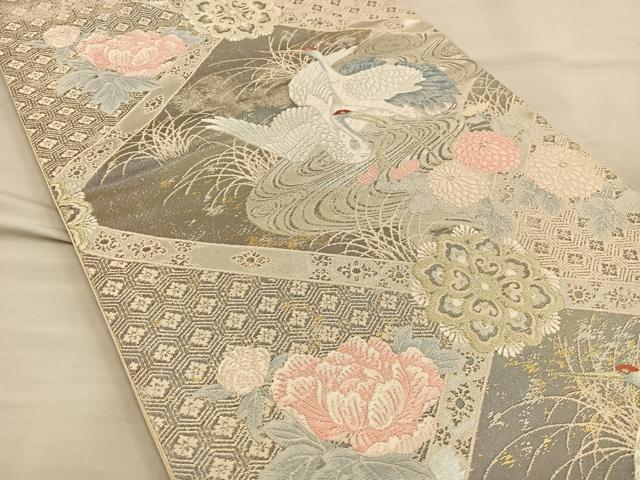 平和屋着物◎六通柄袋帯 唐織 草花文 鶴 金銀糸 正絹 逸品 BAAT3938xa