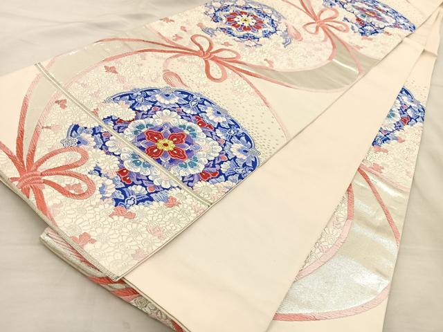 平和屋着物◎六通柄袋帯 唐織 花丸文 金銀糸 正絹 逸品 BAAT3939xa