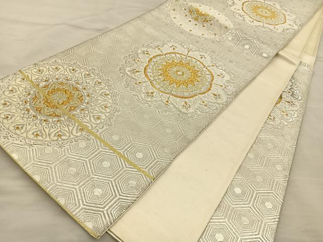 平和屋着物◎六通柄袋帯　正倉院花文　金銀糸　正絹　逸品　BAAT3942xa