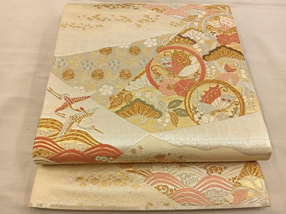 平和屋着物◎六通柄袋帯 唐織 花蝶丸文 金銀糸 正絹 逸品 BAAT3943xa