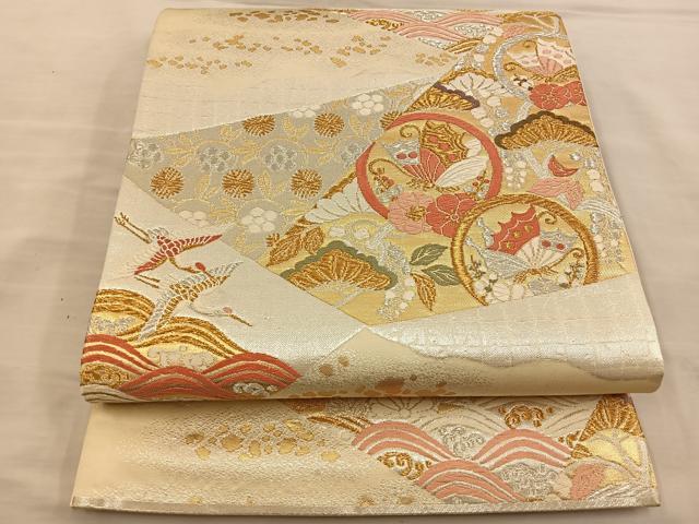 平和屋着物◎六通柄袋帯 唐織 花蝶丸文 金銀糸 正絹 逸品 BAAT3943xa