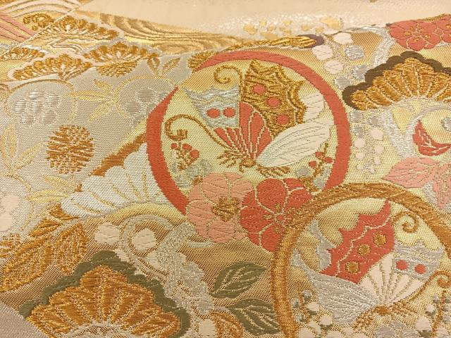 平和屋着物◎六通柄袋帯 唐織 花蝶丸文 金銀糸 正絹 逸品 BAAT3943xa