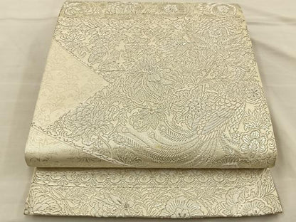 平和屋着物◎六通柄袋帯 唐織 花鳥文 銀糸 正絹 逸品 BAAT3944xa