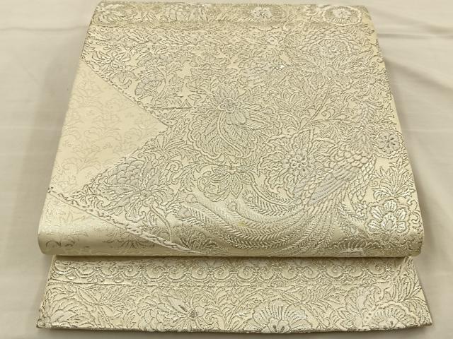 平和屋着物◎六通柄袋帯 唐織 花鳥文 銀糸 正絹 逸品 BAAT3944xa