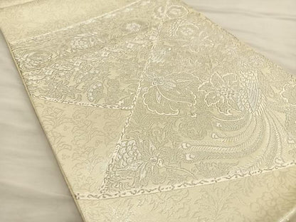 平和屋着物◎六通柄袋帯 唐織 花鳥文 銀糸 正絹 逸品 BAAT3944xa