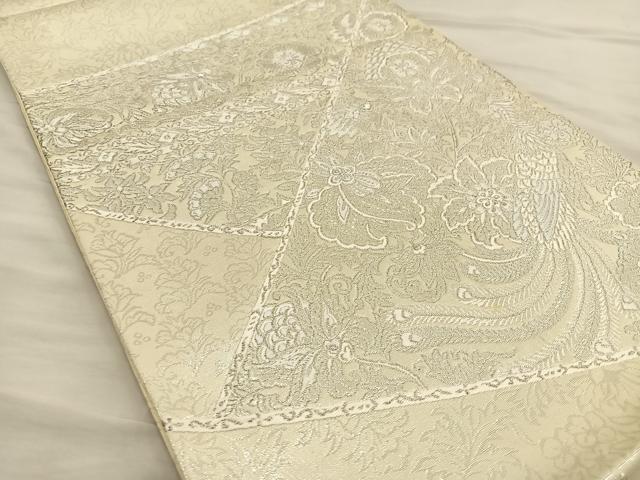 平和屋着物◎六通柄袋帯 唐織 花鳥文 銀糸 正絹 逸品 BAAT3944xa