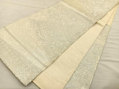 平和屋着物◎六通柄袋帯 唐織 花鳥文 銀糸 正絹 逸品 BAAT3944xa