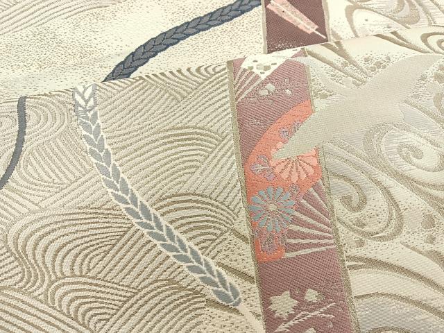 平和屋着物◎六通柄袋帯 唐織 献上鶴組紐文 全面プラチナ箔使用 正絹 逸品 BAAT3947xa