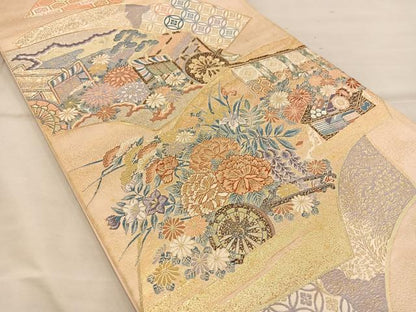 平和屋着物◎六通柄袋帯 唐織 清稚王朝文 金糸 正絹 逸品 BAAT3952xa