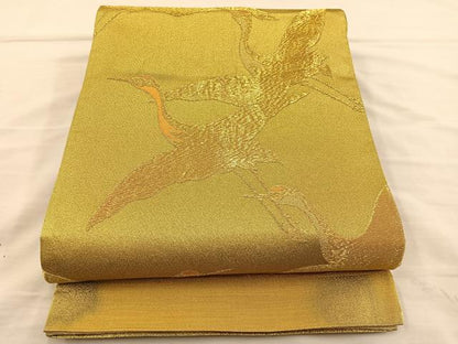 平和屋着物◎六通柄袋帯　鶴　金糸　正絹　逸品　BAAT3953xa