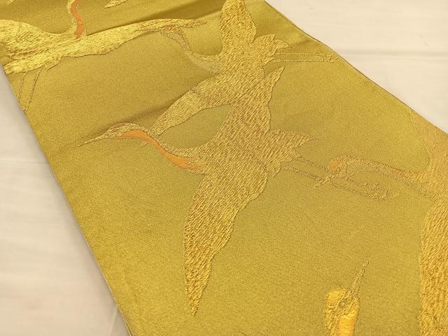 平和屋着物◎六通柄袋帯　鶴　金糸　正絹　逸品　BAAT3953xa