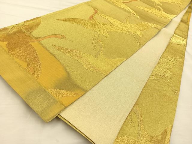 平和屋着物◎六通柄袋帯　鶴　金糸　正絹　逸品　BAAT3953xa