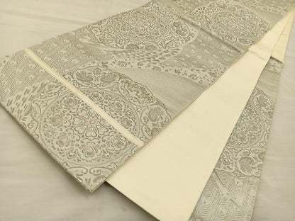 平和屋着物◎六通柄袋帯 唐織 花丸文 銀糸 正絹 逸品 BAAT3954xa