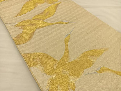 平和屋着物◎六通柄袋帯 鶴 金銀糸 正絹 逸品 BAAT3956xa