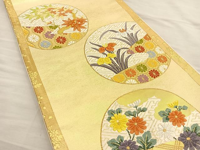 平和屋着物◎六通柄袋帯 唐織 花丸文 金糸 正絹 逸品 BAAT3961xa