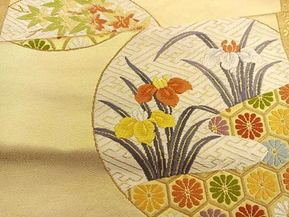 平和屋着物◎六通柄袋帯 唐織 花丸文 金糸 正絹 逸品 BAAT3961xa