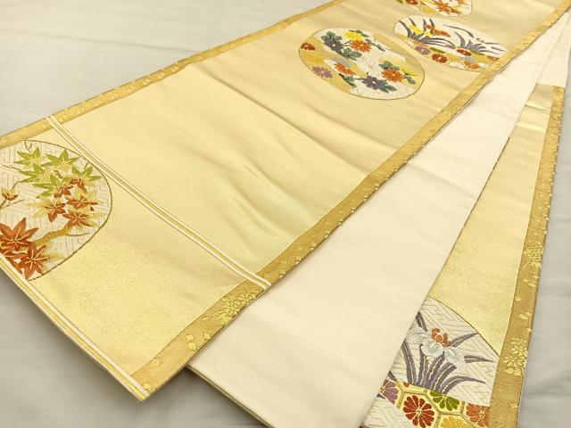 平和屋着物◎六通柄袋帯 唐織 花丸文 金糸 正絹 逸品 BAAT3961xa
