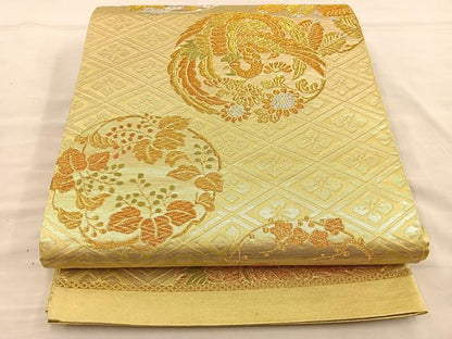 平和屋着物◎六通柄袋帯 花鳥丸文 金銀糸 正絹 逸品 BAAT3962xa