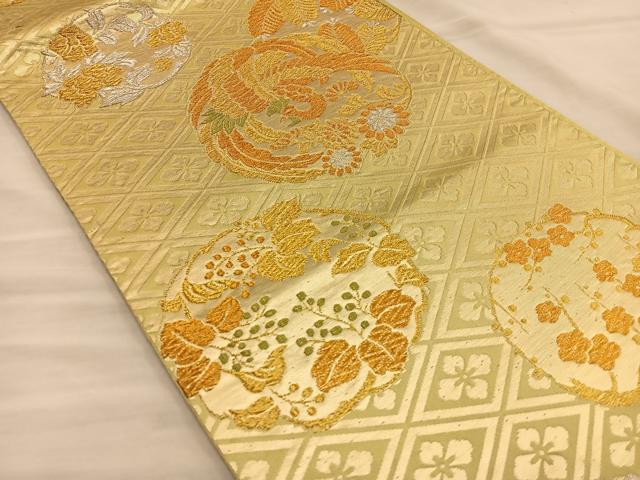 平和屋着物◎六通柄袋帯 花鳥丸文 金銀糸 正絹 逸品 BAAT3962xa
