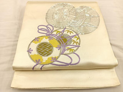 平和屋着物◎太鼓柄袋帯 総刺繍 花鼓文 金銀糸 正絹 逸品 BAAT3970xa