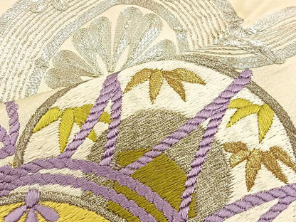 平和屋着物◎太鼓柄袋帯 総刺繍 花鼓文 金銀糸 正絹 逸品 BAAT3970xa