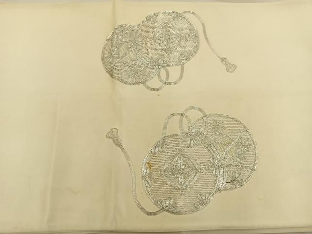 平和屋着物◎太鼓柄袋帯 総刺繍 花鼓文 金銀糸 正絹 逸品 BAAT3970xa