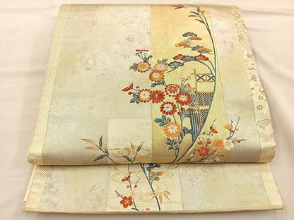 平和屋着物◎六通柄袋帯　唐織　名錦加賀寿秋立　金糸　引箔　正絹　逸品　BAAT3981xa