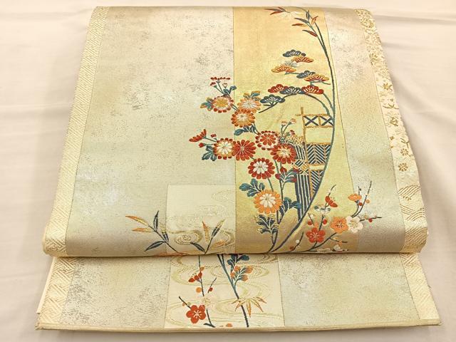 平和屋着物◎六通柄袋帯　唐織　名錦加賀寿秋立　金糸　引箔　正絹　逸品　BAAT3981xa