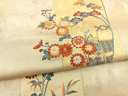 平和屋着物◎六通柄袋帯　唐織　名錦加賀寿秋立　金糸　引箔　正絹　逸品　BAAT3981xa