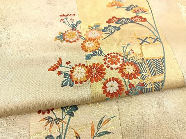 平和屋着物◎六通柄袋帯　唐織　名錦加賀寿秋立　金糸　引箔　正絹　逸品　BAAT3981xa