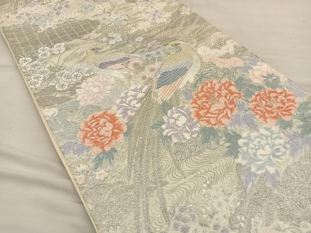平和屋着物◎六通柄袋帯　唐織　花鳥文　金銀糸　正絹　逸品　BAAT3982xa