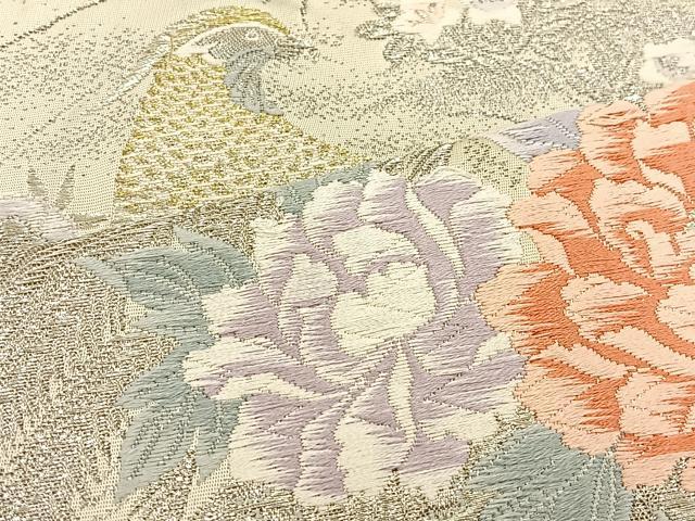 平和屋着物◎六通柄袋帯　唐織　花鳥文　金銀糸　正絹　逸品　BAAT3982xa