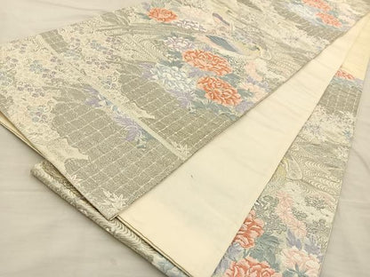 平和屋着物◎六通柄袋帯　唐織　花鳥文　金銀糸　正絹　逸品　BAAT3982xa