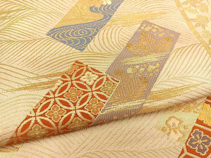 平和屋着物◎六通柄袋帯　唐織　短冊花文　金糸　正絹　逸品　BAAT3991xa
