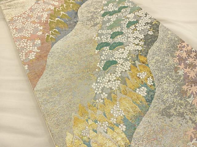 平和屋着物◎六通柄袋帯　唐織　草花文　金銀糸　正絹　逸品　BAAT3993xa