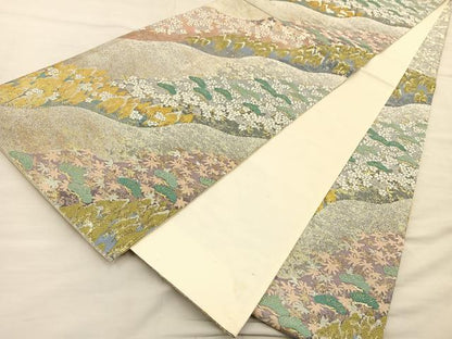 平和屋着物◎六通柄袋帯　唐織　草花文　金銀糸　正絹　逸品　BAAT3993xa