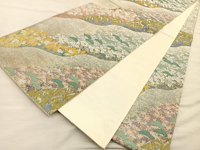 平和屋着物◎六通柄袋帯　唐織　草花文　金銀糸　正絹　逸品　BAAT3993xa