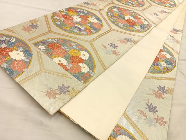 平和屋着物◎六通柄袋帯 唐織 亀甲花文 金銀糸 正絹 逸品 BAAT3995xa
