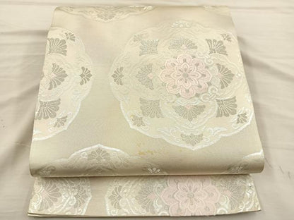 平和屋着物◎六通柄袋帯 唐織 正倉院花文 銀糸 正絹 逸品 BAAT3996xa