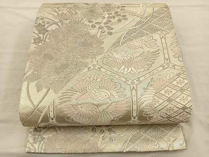 平和屋着物◎六通柄袋帯　唐織　花鳥文　銀糸　正絹　逸品　BAAT3997xa