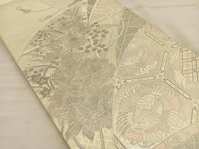 平和屋着物◎六通柄袋帯　唐織　花鳥文　銀糸　正絹　逸品　BAAT3997xa