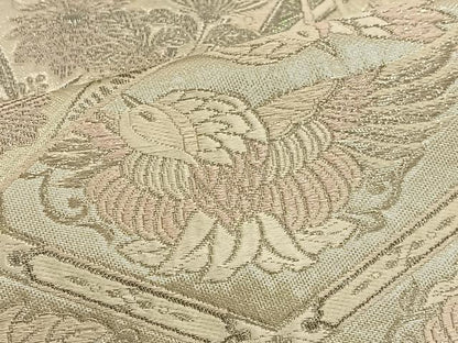平和屋着物◎六通柄袋帯　唐織　花鳥文　銀糸　正絹　逸品　BAAT3997xa