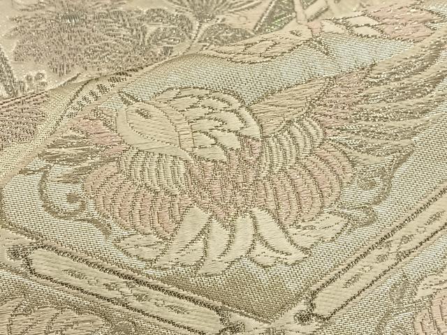 平和屋着物◎六通柄袋帯　唐織　花鳥文　銀糸　正絹　逸品　BAAT3997xa