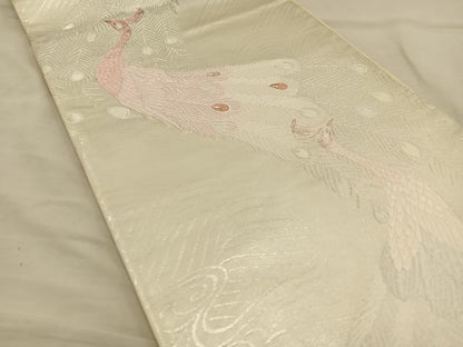 平和屋着物◎六通柄袋帯 唐織 孔雀 銀糸 正絹 逸品 BAAT3998xa